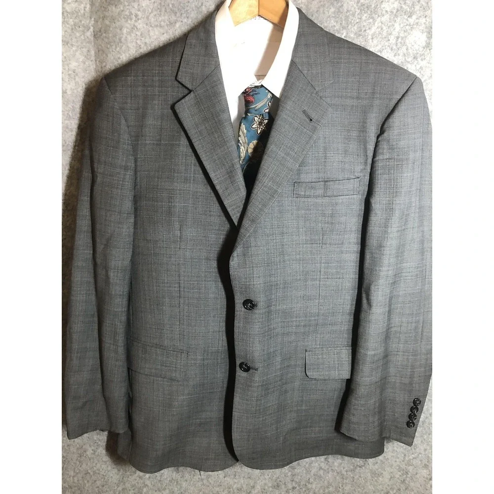 Jos. A. Bank Suit Jacket Mens 42S Gray Wool Plaid Notch Lapel Classic
